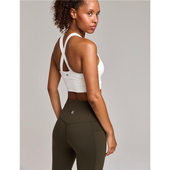 Women's Serene Scrunch Longline Sports Bra V Neck Padded Yoga Tank Wide Straps - Picture 3 of 5